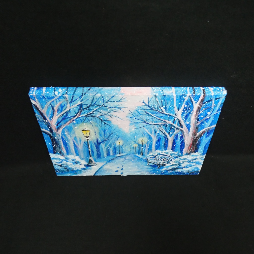 油絵 原画 雪景色 冬景色 幻想的 青 絵画 F3「雪降る幻想」