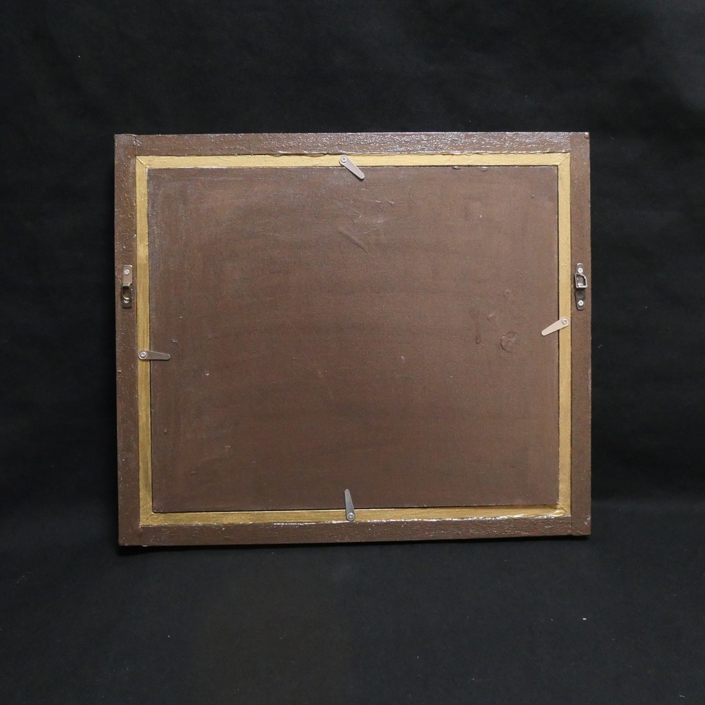 一点物 油絵 原画「朱色の満月と蒼き波」幻想的な風景画【インテリア】