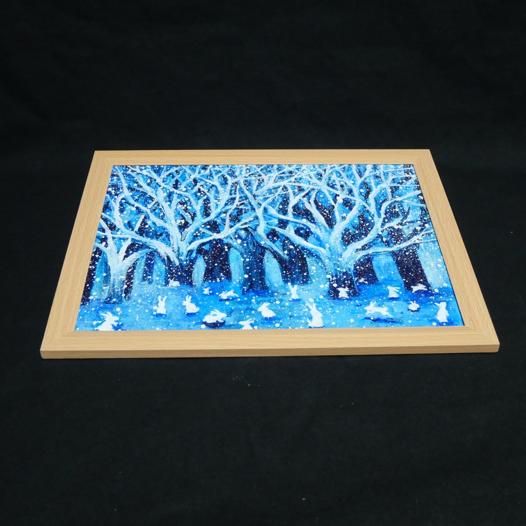 油絵 油彩 油彩画 絵 絵画【冬の林と兎たち】