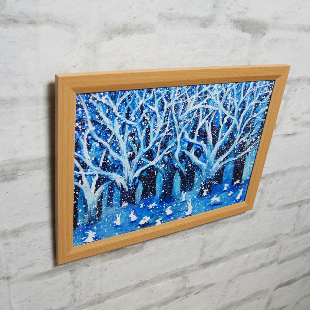 油絵 油彩 油彩画 絵 絵画【冬の林と兎たち】