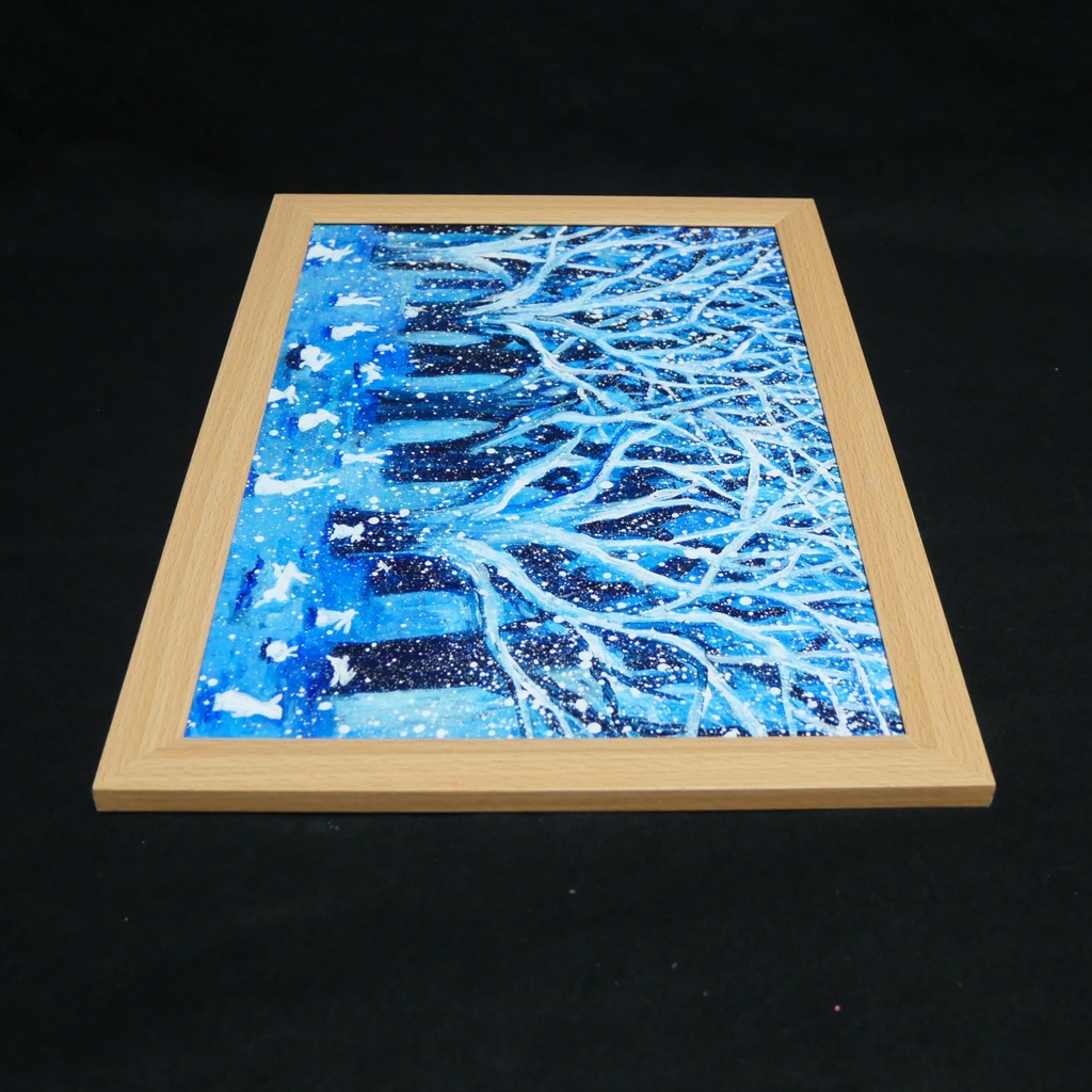 油絵 油彩 油彩画 絵 絵画【冬の林と兎たち】