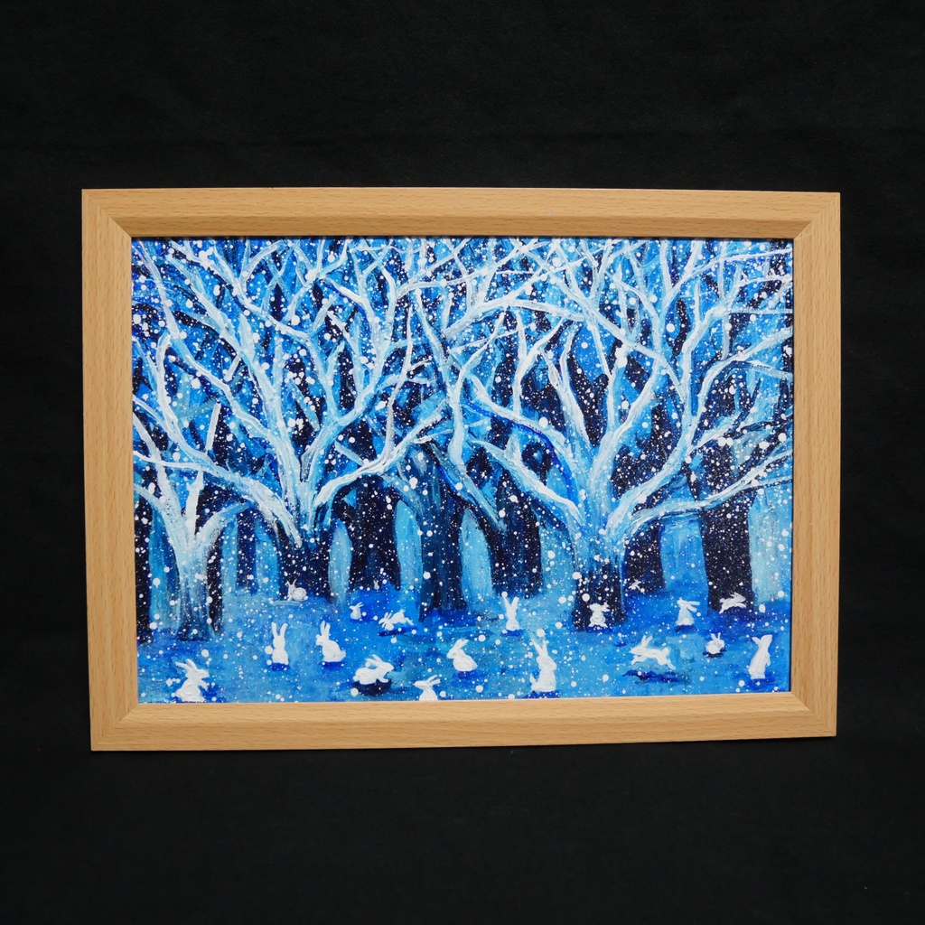 油絵 油彩 油彩画 絵 絵画【冬の林と兎たち】