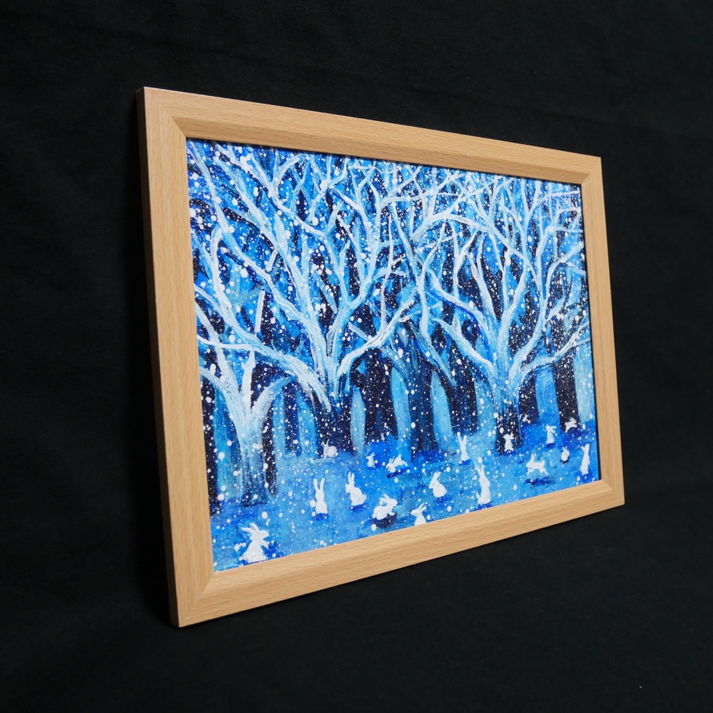 油絵 油彩 油彩画 絵 絵画【冬の林と兎たち】