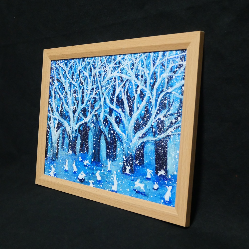 油絵 油彩 油彩画 絵 絵画【冬の林と兎たち】