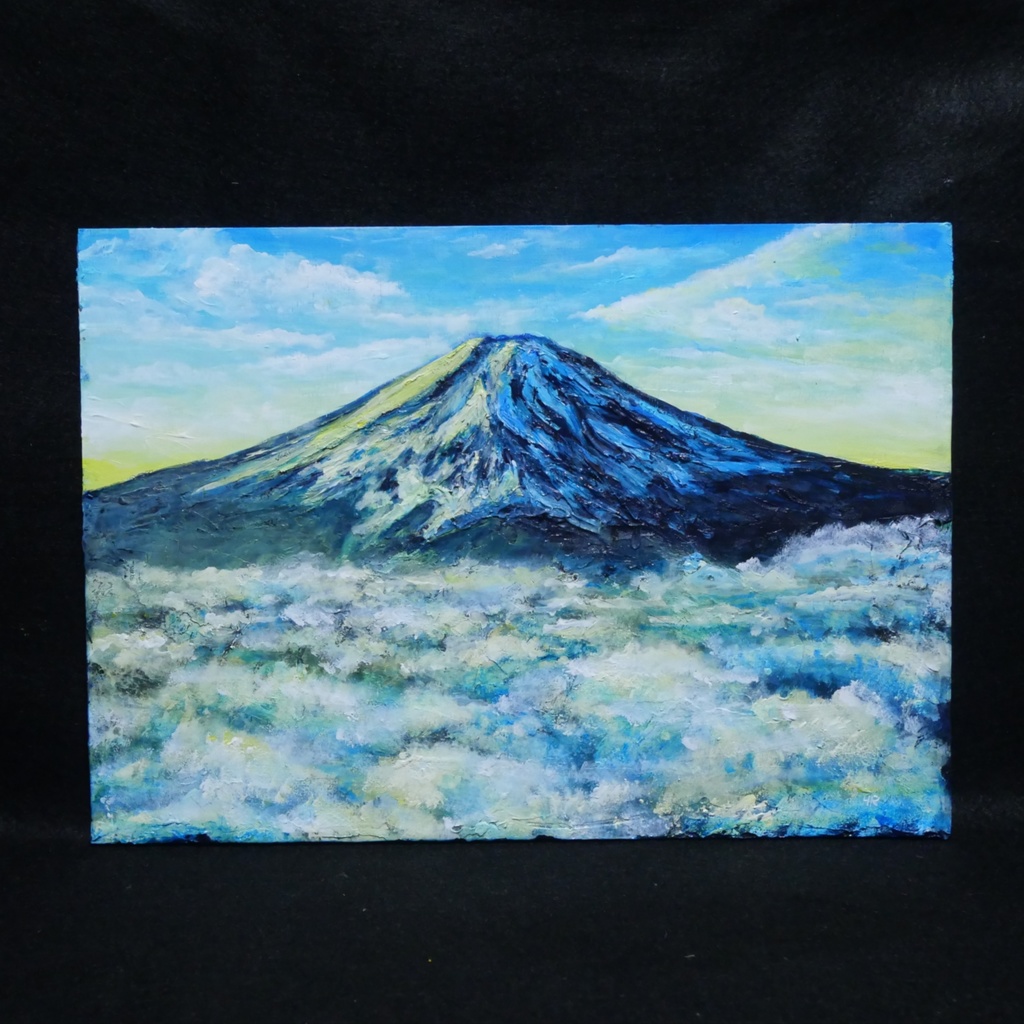 油絵【朝の富士山】(A4サイズ 原画)油彩画 絵画 風景画 富士山 朝焼け 雲海