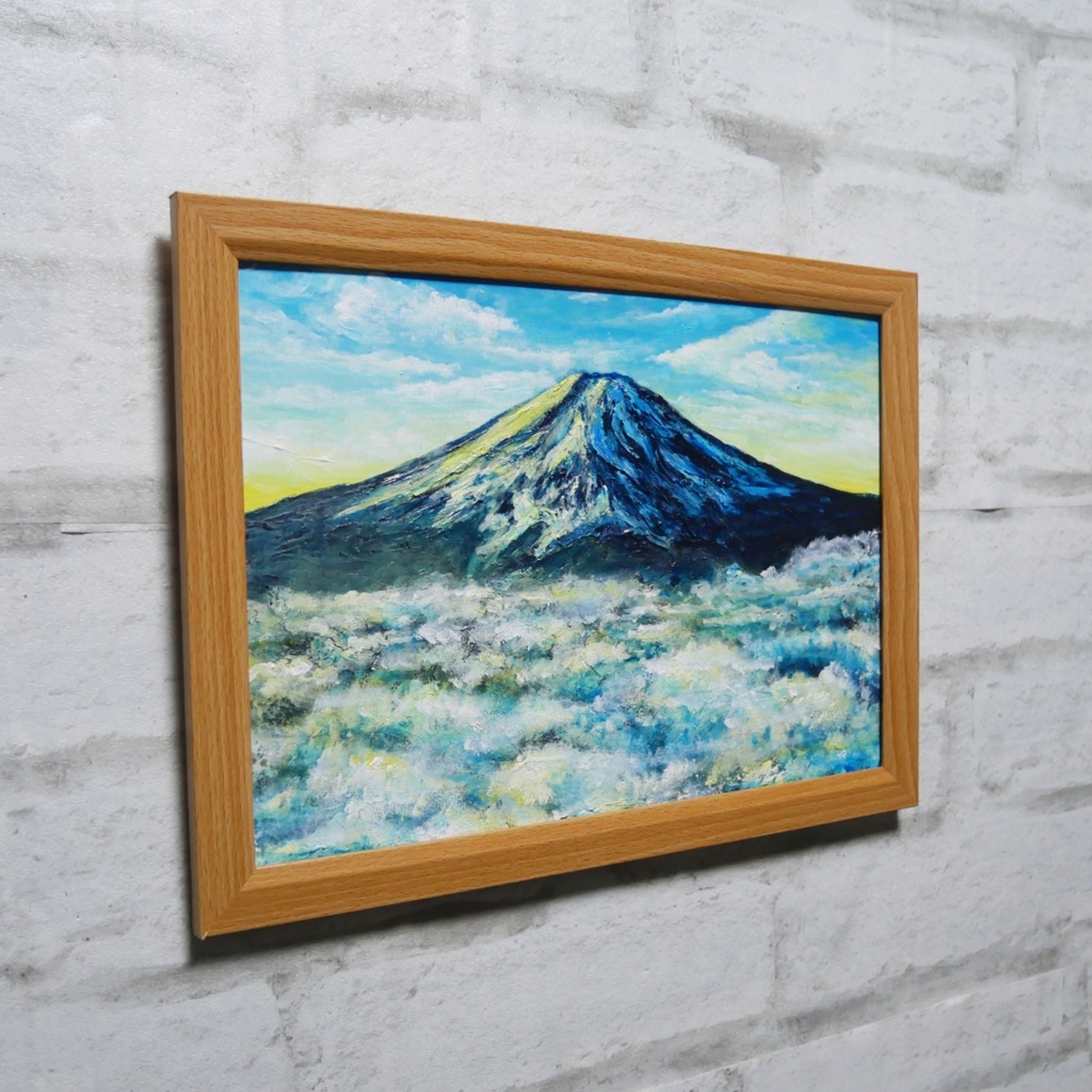 油絵【朝の富士山】(A4サイズ 原画)油彩画 絵画 風景画 富士山 朝焼け 雲海