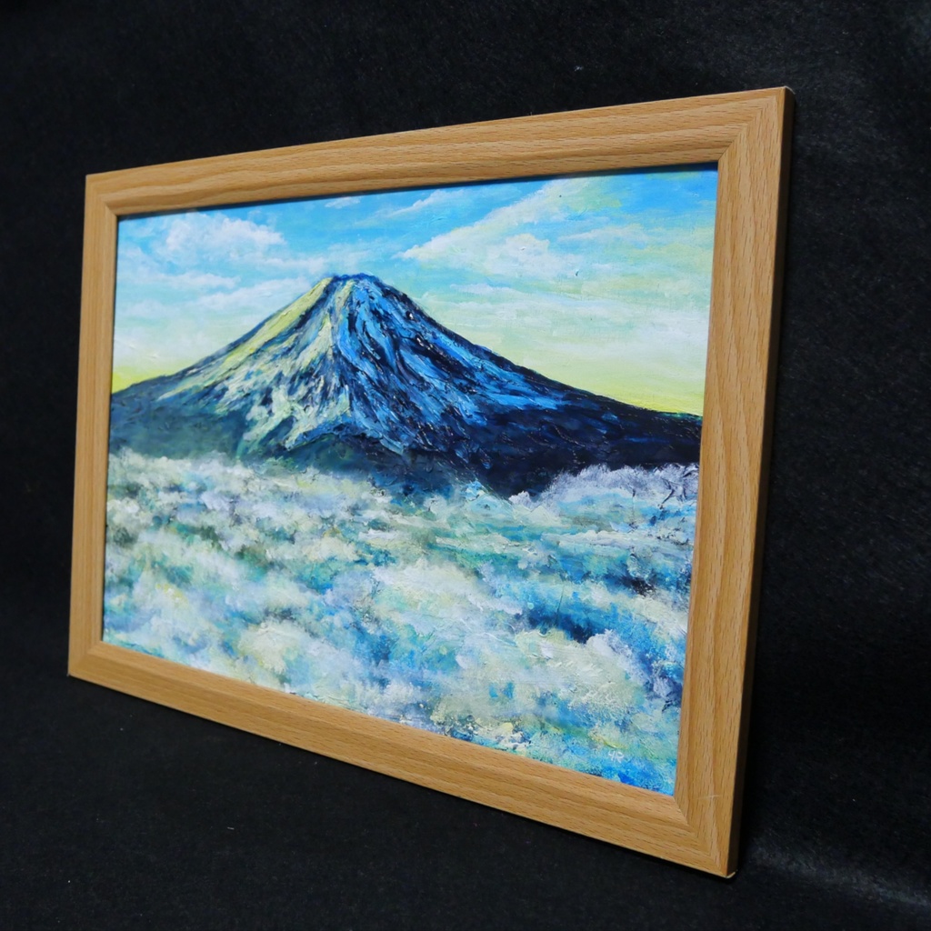 油絵【朝の富士山】(A4サイズ 原画)油彩画 絵画 風景画 富士山 朝焼け 雲海