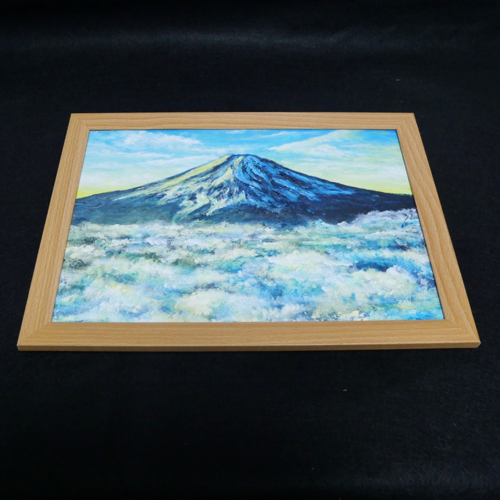 油絵【朝の富士山】(A4サイズ 原画)油彩画 絵画 風景画 富士山 朝焼け 雲海