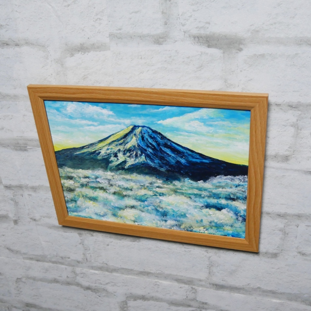 油絵【朝の富士山】(A4サイズ 原画)油彩画 絵画 風景画 富士山 朝焼け 雲海