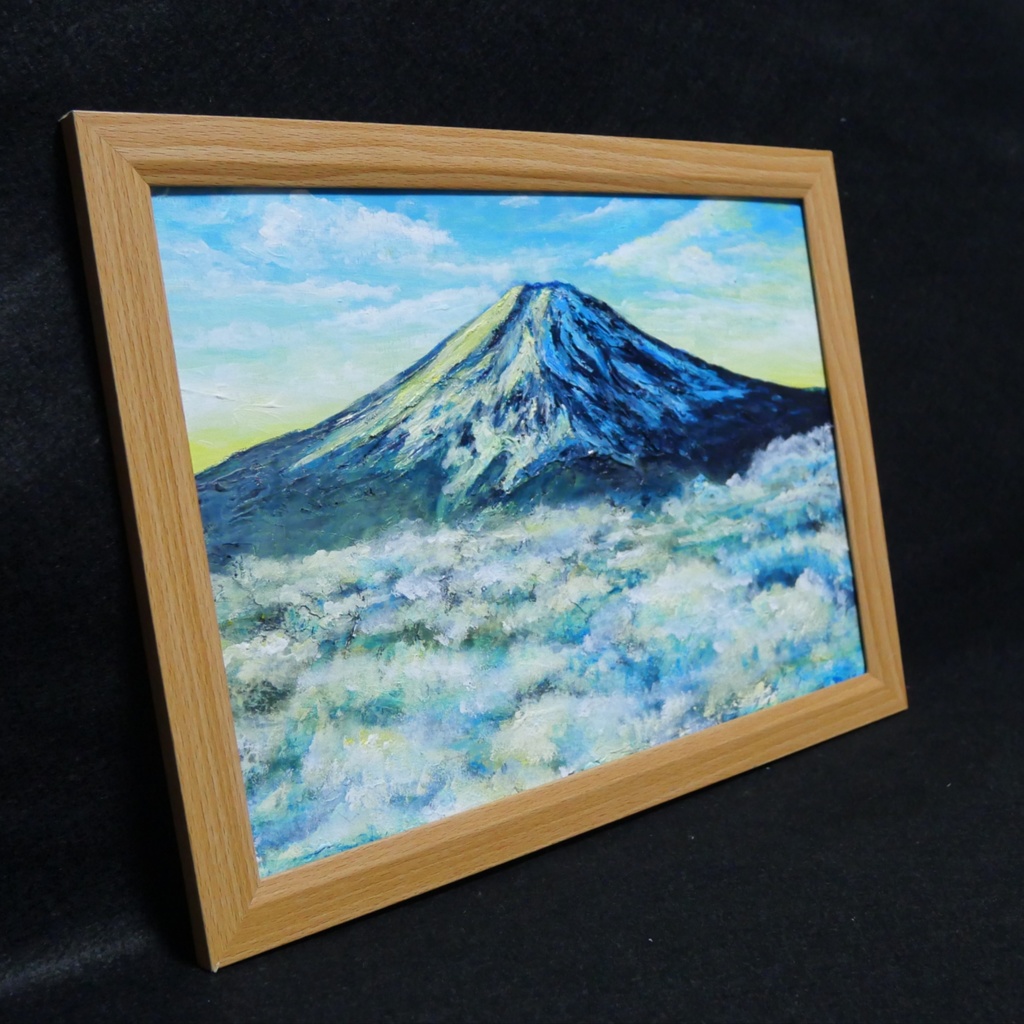 油絵【朝の富士山】(A4サイズ 原画)油彩画 絵画 風景画 富士山 朝焼け 雲海