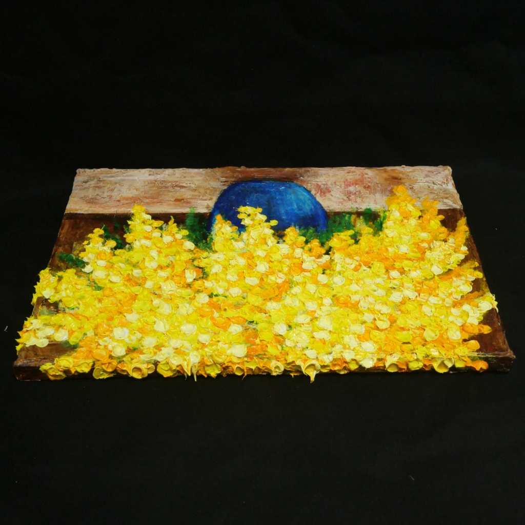 【癒しのミモザ】春告げる黄色い花々 油彩画 F4号 インテリア ボタニカルアート 壁掛け(額縁なし)