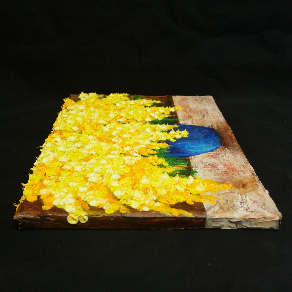 【癒しのミモザ】春告げる黄色い花々 油彩画 F4号 インテリア ボタニカルアート 壁掛け(額縁なし)