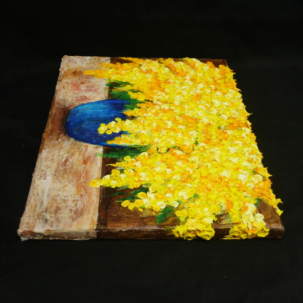 【癒しのミモザ】春告げる黄色い花々 油彩画 F4号 インテリア ボタニカルアート 壁掛け(額縁なし)