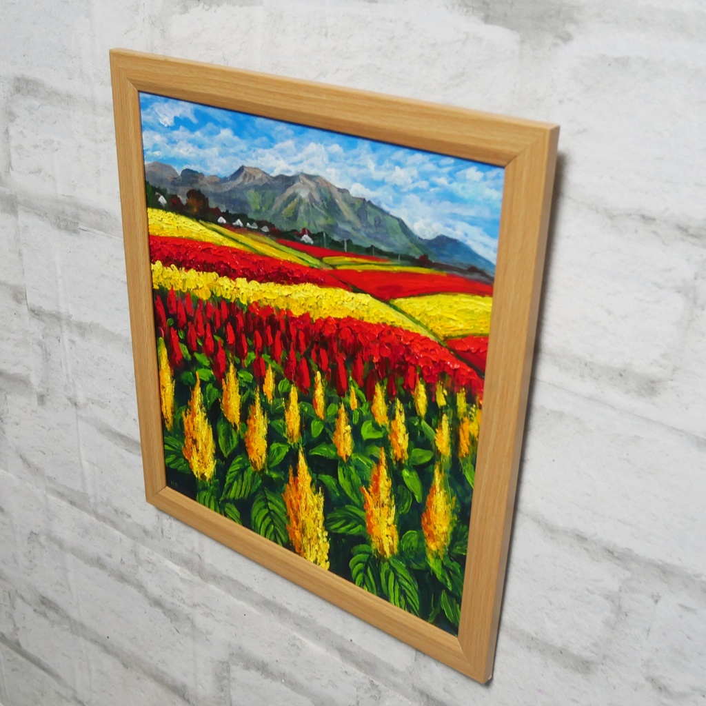 油絵 油彩 油彩画 絵 絵画 【秋日和のケイトウ】