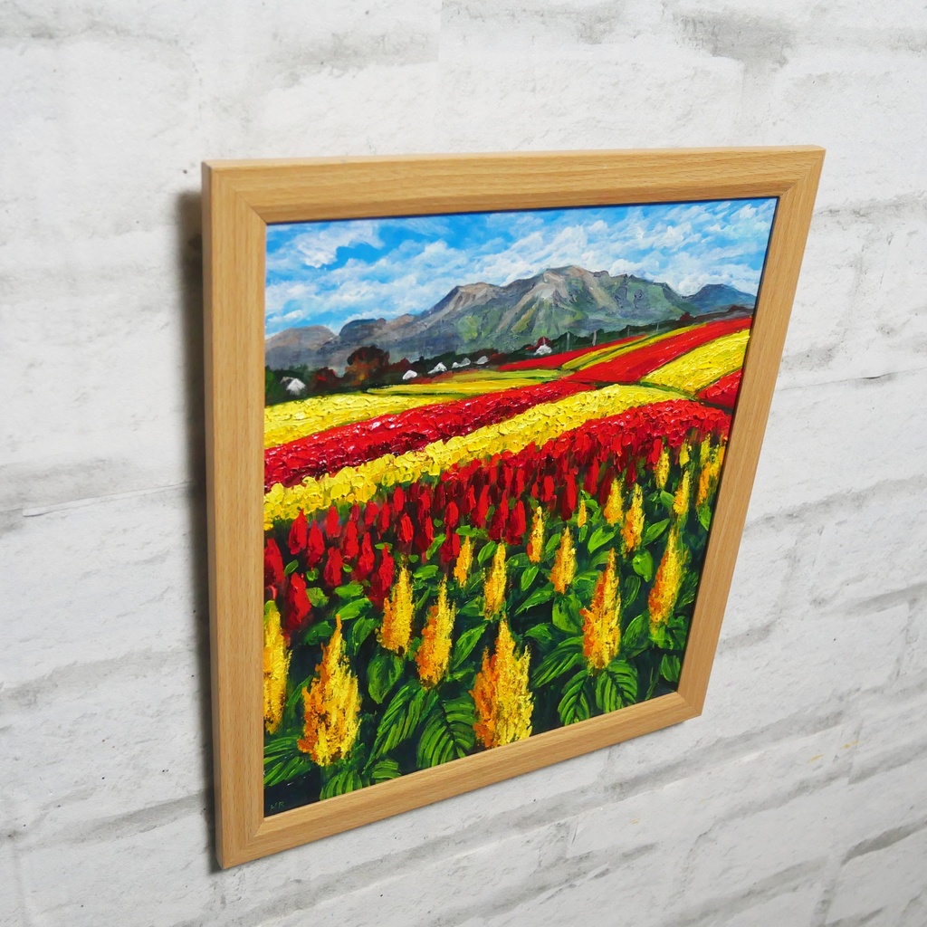 油絵 油彩 油彩画 絵 絵画 【秋日和のケイトウ】