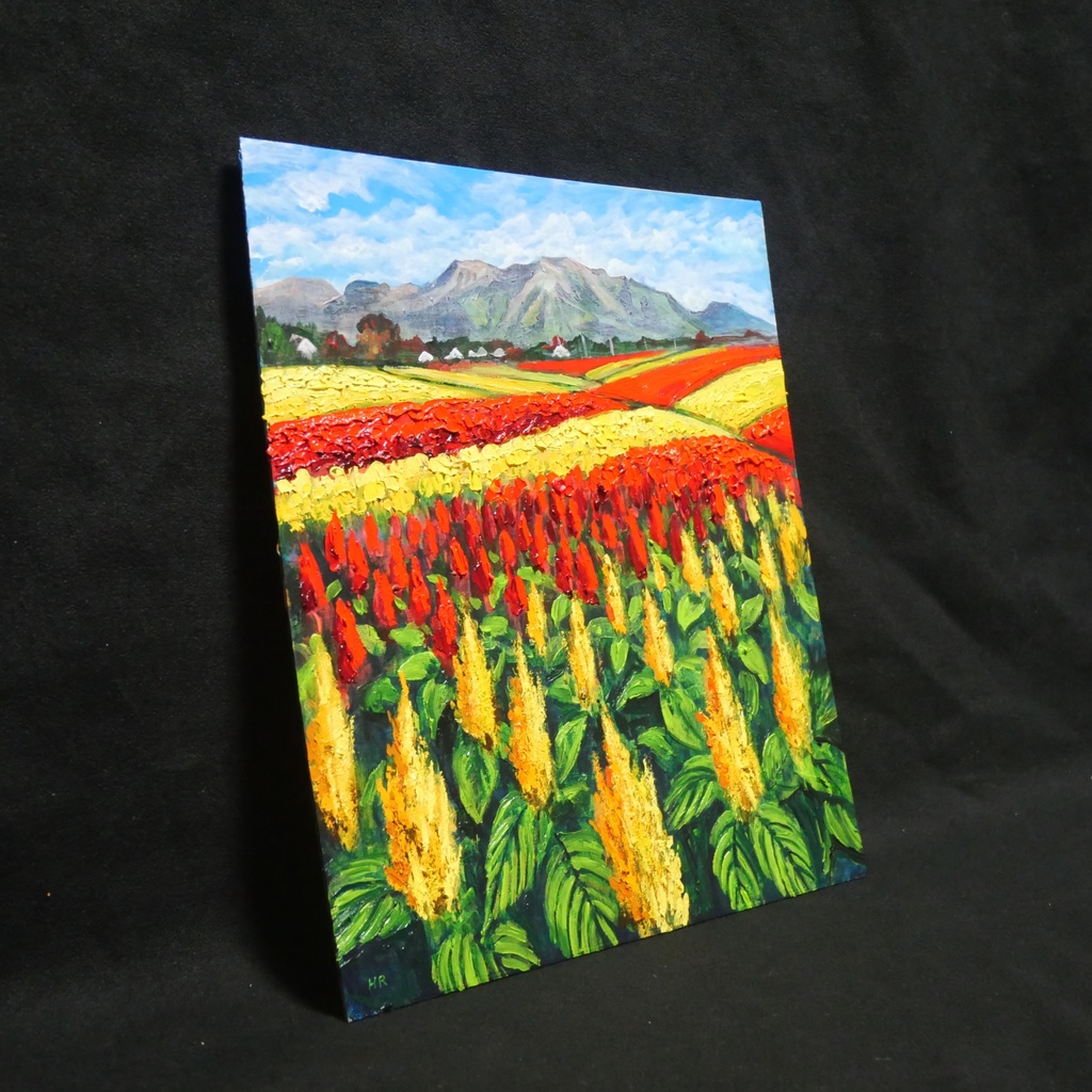 油絵 油彩 油彩画 絵 絵画 【秋日和のケイトウ】