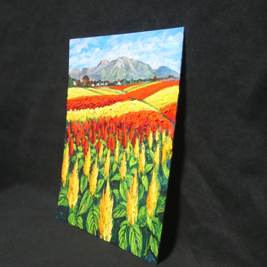 油絵 油彩 油彩画 絵 絵画 【秋日和のケイトウ】