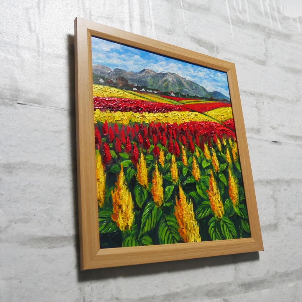 油絵 油彩 油彩画 絵 絵画 【秋日和のケイトウ】