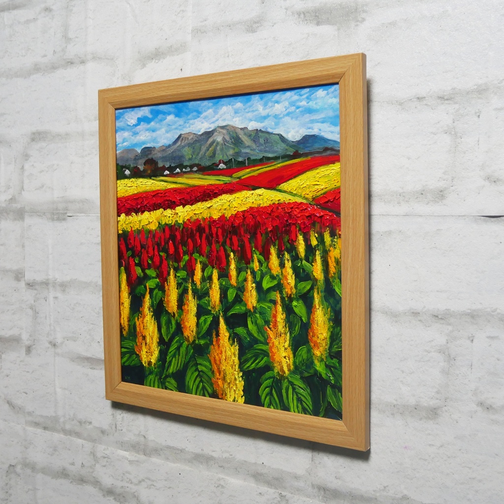 油絵 油彩 油彩画 絵 絵画 【秋日和のケイトウ】