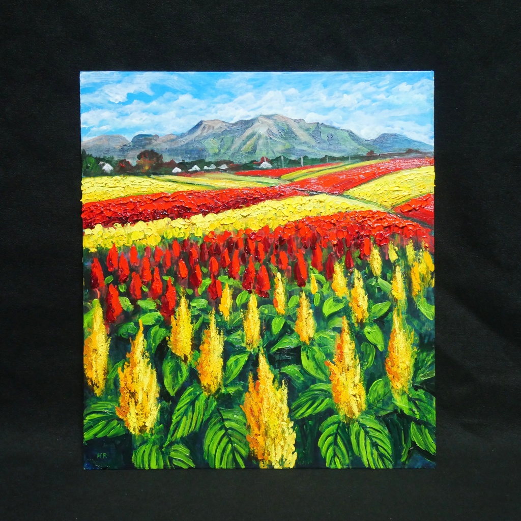 油絵 油彩 油彩画 絵 絵画 【秋日和のケイトウ】