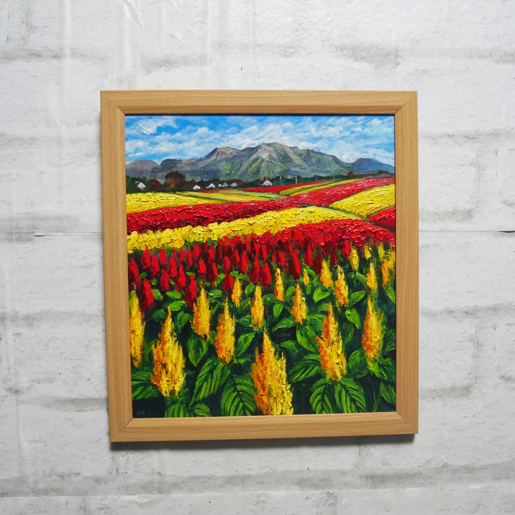 油絵 油彩 油彩画 絵 絵画 【秋日和のケイトウ】