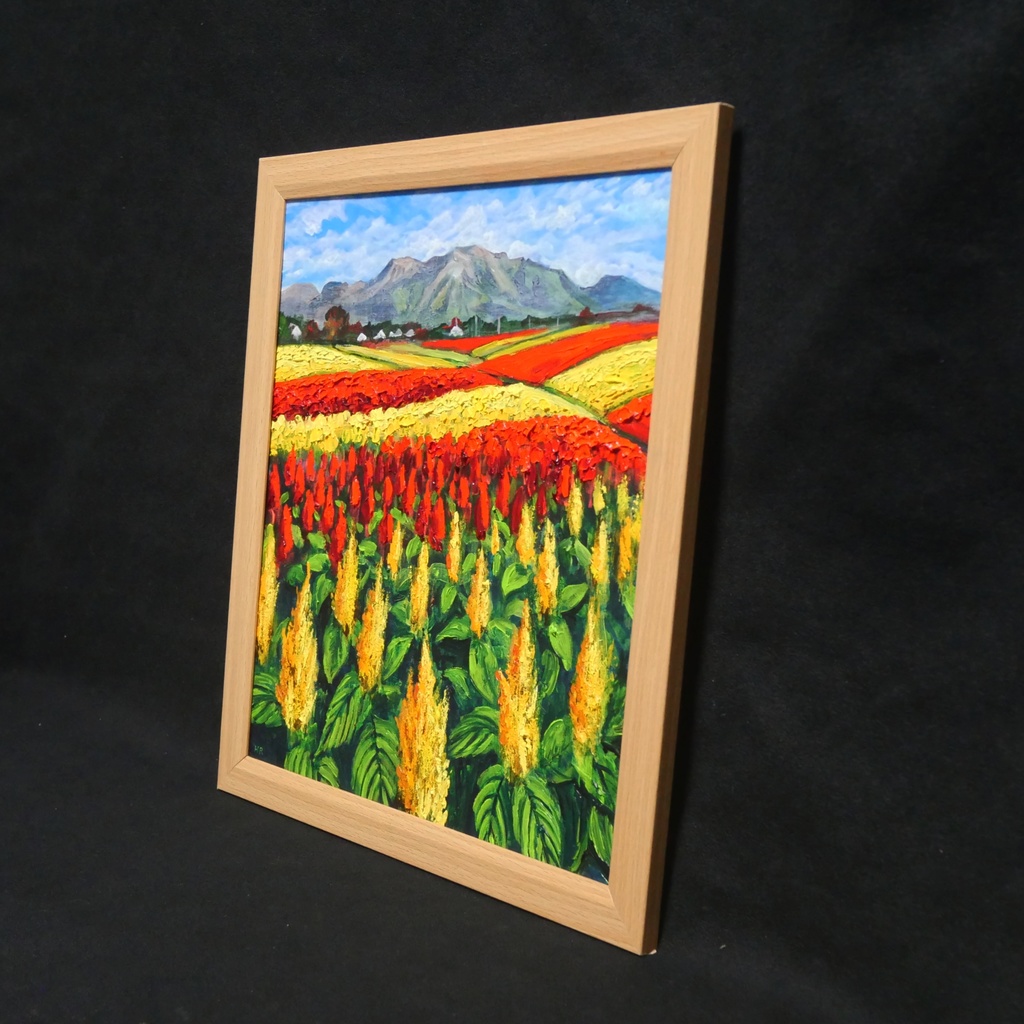 油絵 油彩 油彩画 絵 絵画 【秋日和のケイトウ】