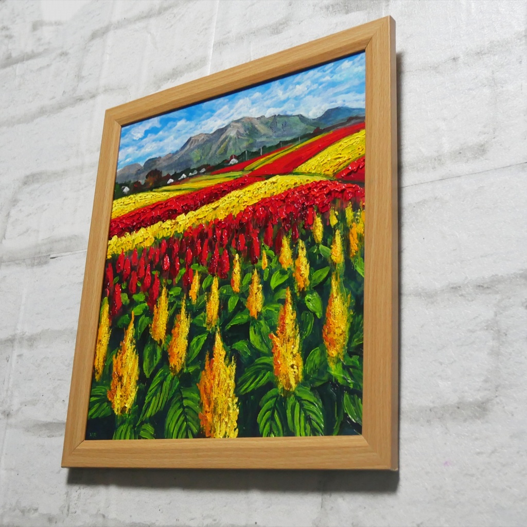 油絵 油彩 油彩画 絵 絵画 【秋日和のケイトウ】