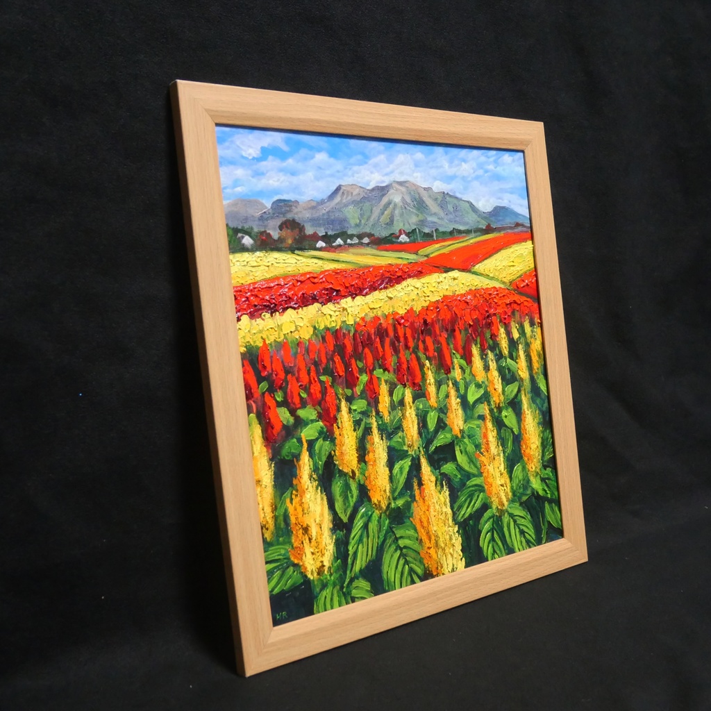 油絵 油彩 油彩画 絵 絵画 【秋日和のケイトウ】