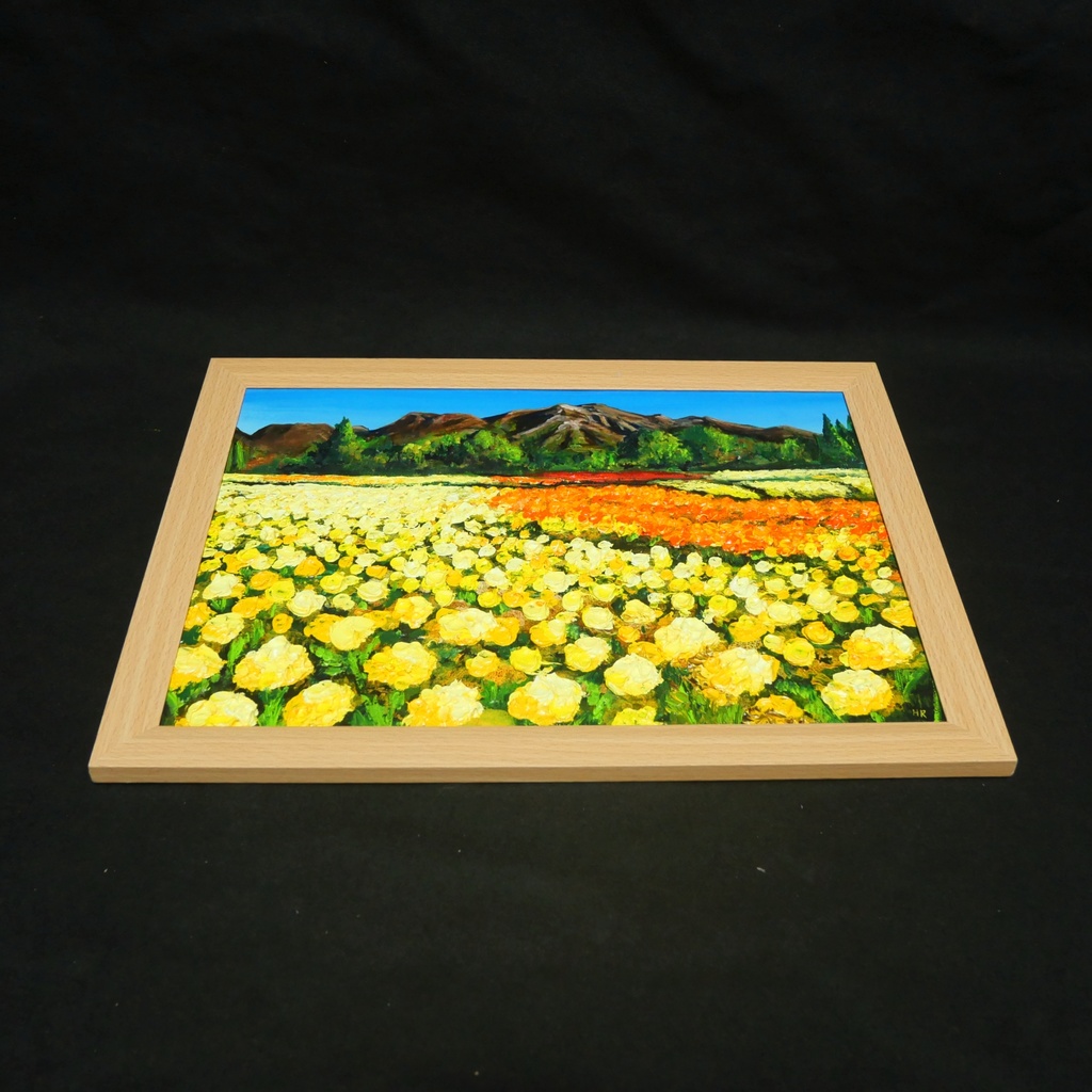 油絵 油彩 油彩画 絵 絵画 【くじゅうの峰、マリーゴールドの海】