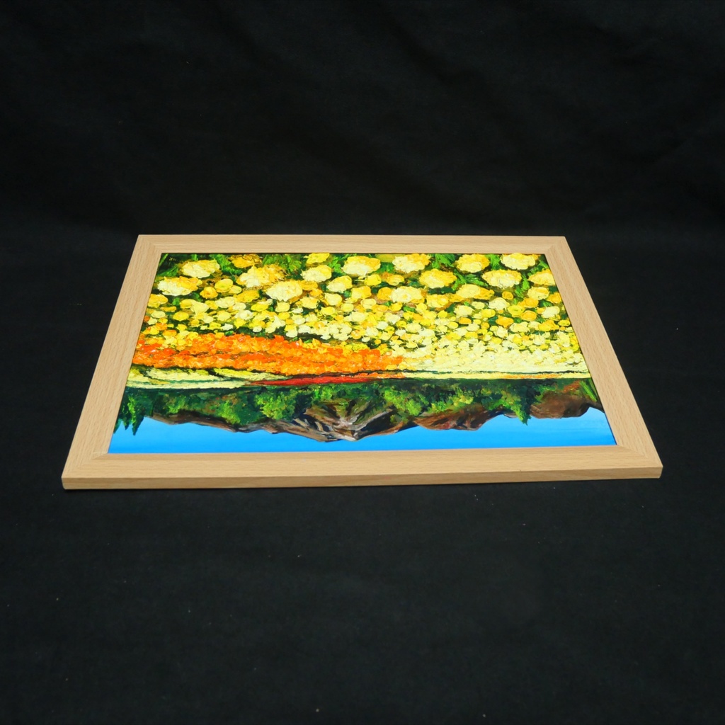 油絵 油彩 油彩画 絵 絵画 【くじゅうの峰、マリーゴールドの海】