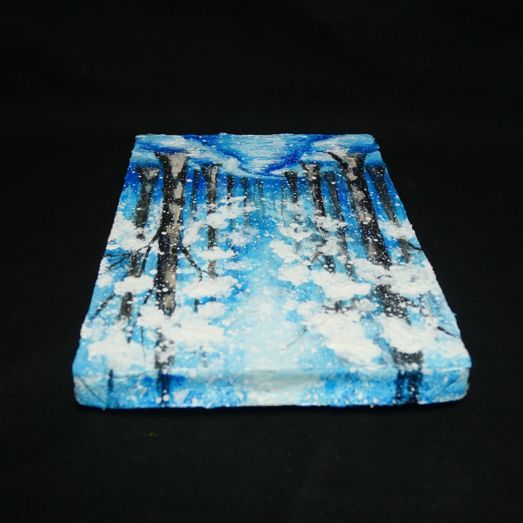 油絵 原画 油彩画 絵画 「白銀の森の小道」 冬 景色 風景画 インテリア