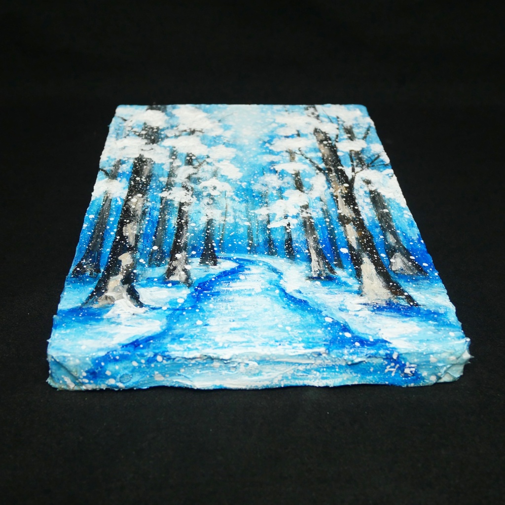 油絵 原画 油彩画 絵画 「白銀の森の小道」 冬 景色 風景画 インテリア