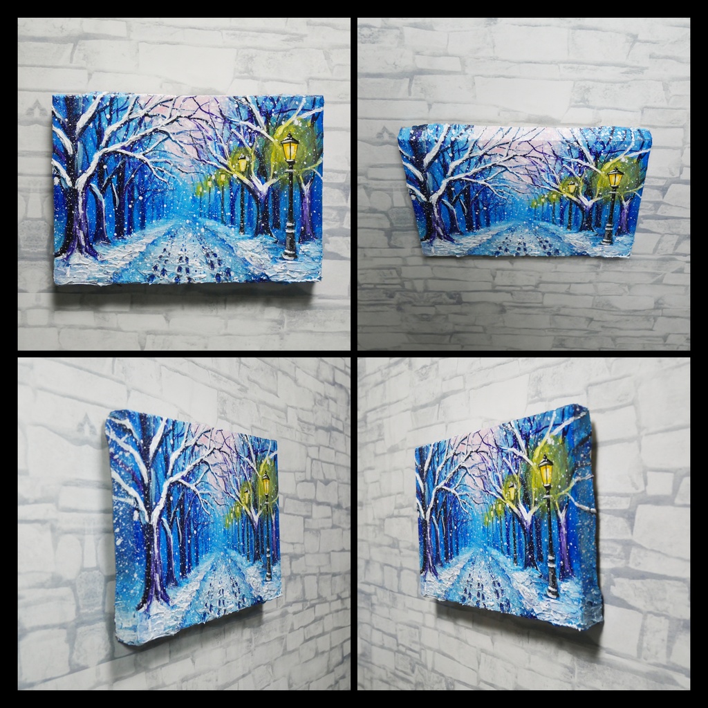 油絵 原画 【雪の散歩道】 絵画 油彩 雪 景色 風景画 冬
