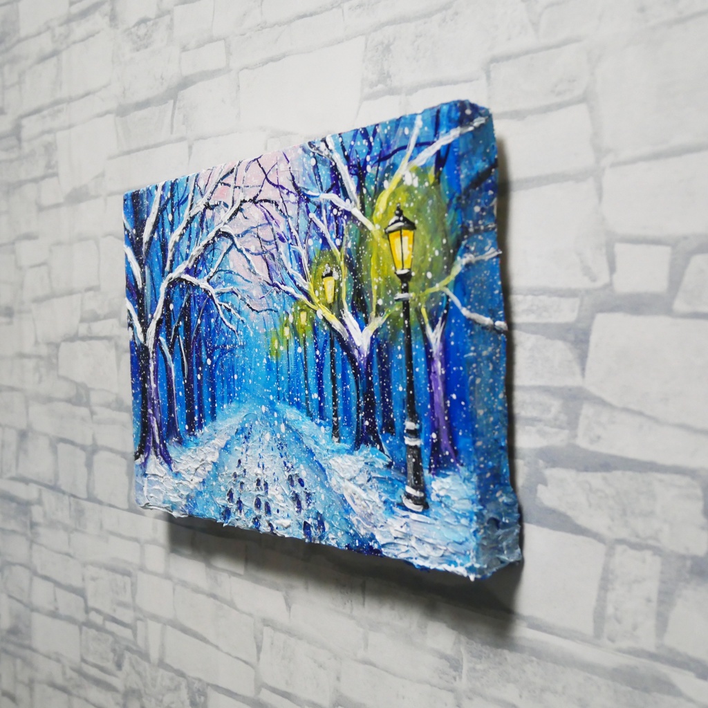 油絵 原画 【雪の散歩道】 絵画 油彩 雪 景色 風景画 冬