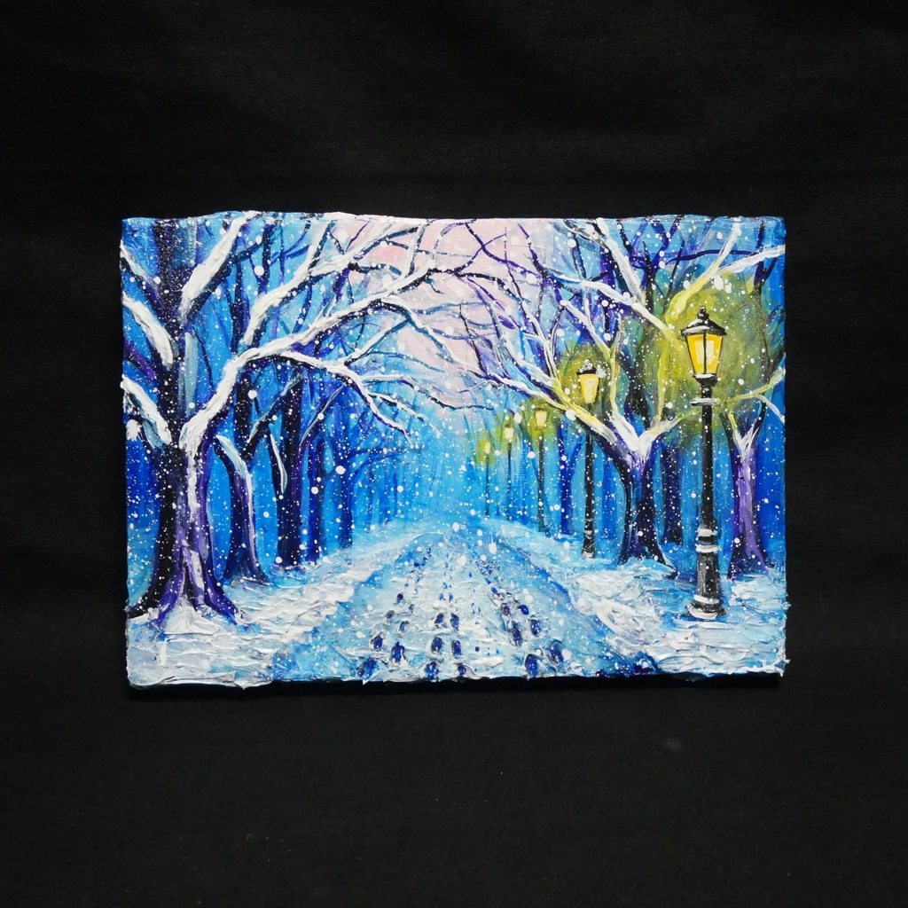油絵 原画 【雪の散歩道】 絵画 油彩 雪 景色 風景画 冬