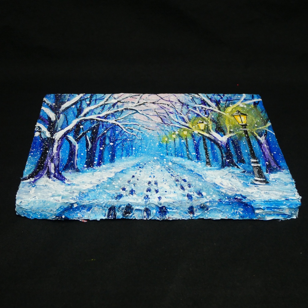油絵 原画 【雪の散歩道】 絵画 油彩 雪 景色 風景画 冬