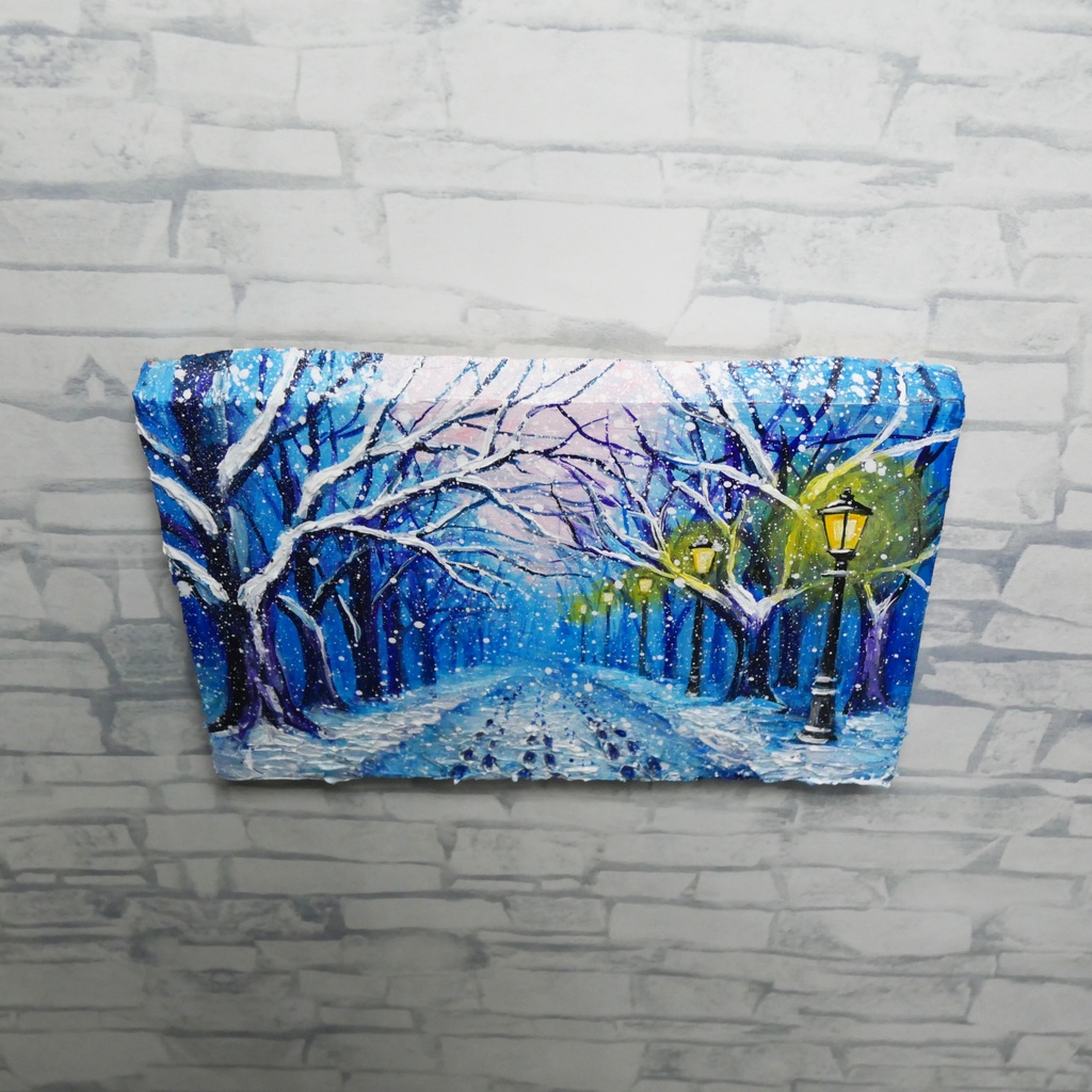 油絵 原画 【雪の散歩道】 絵画 油彩 雪 景色 風景画 冬