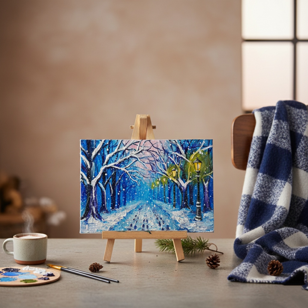 油絵 原画 【雪の散歩道】 絵画 油彩 雪 景色 風景画 冬