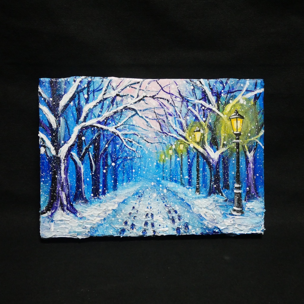油絵 原画 【雪の散歩道】 絵画 油彩 雪 景色 風景画 冬