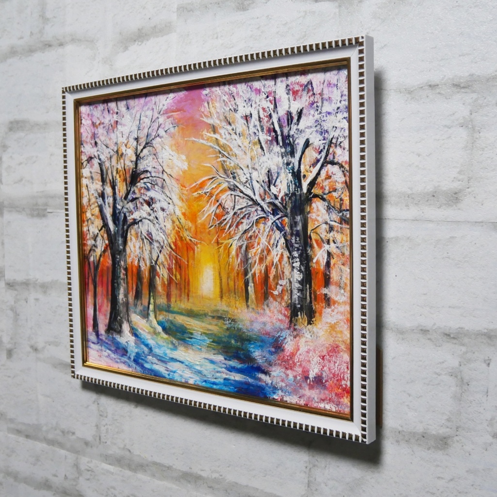 油絵 原画 「冬の夕陽」 絵画 油彩画 インテリア 雑貨 壁掛け