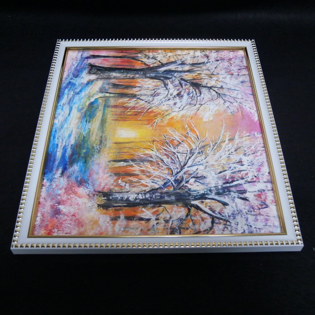 油絵 原画 「冬の夕陽」 絵画 油彩画 インテリア 雑貨 壁掛け