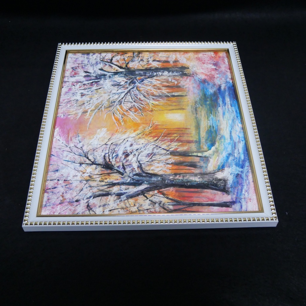 油絵 原画 「冬の夕陽」 絵画 油彩画 インテリア 雑貨 壁掛け