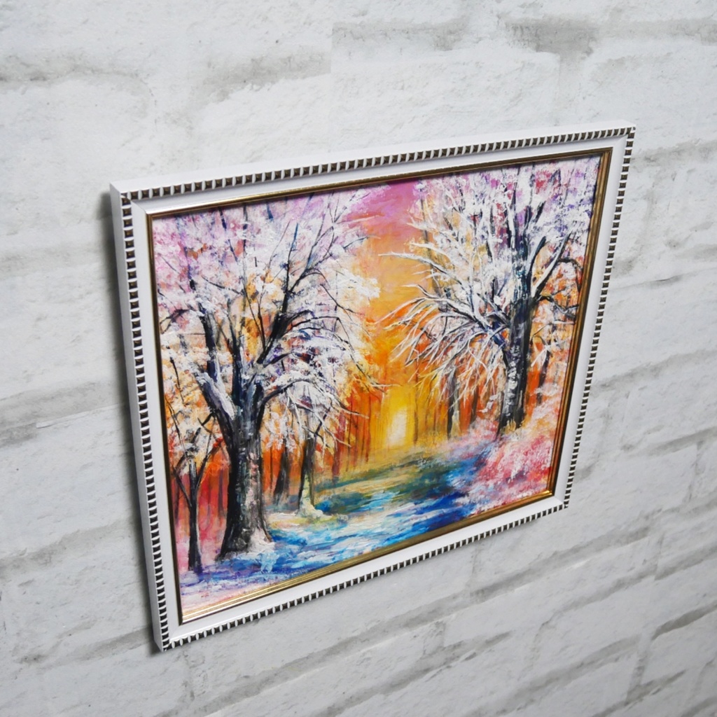 油絵 原画 「冬の夕陽」 絵画 油彩画 インテリア 雑貨 壁掛け