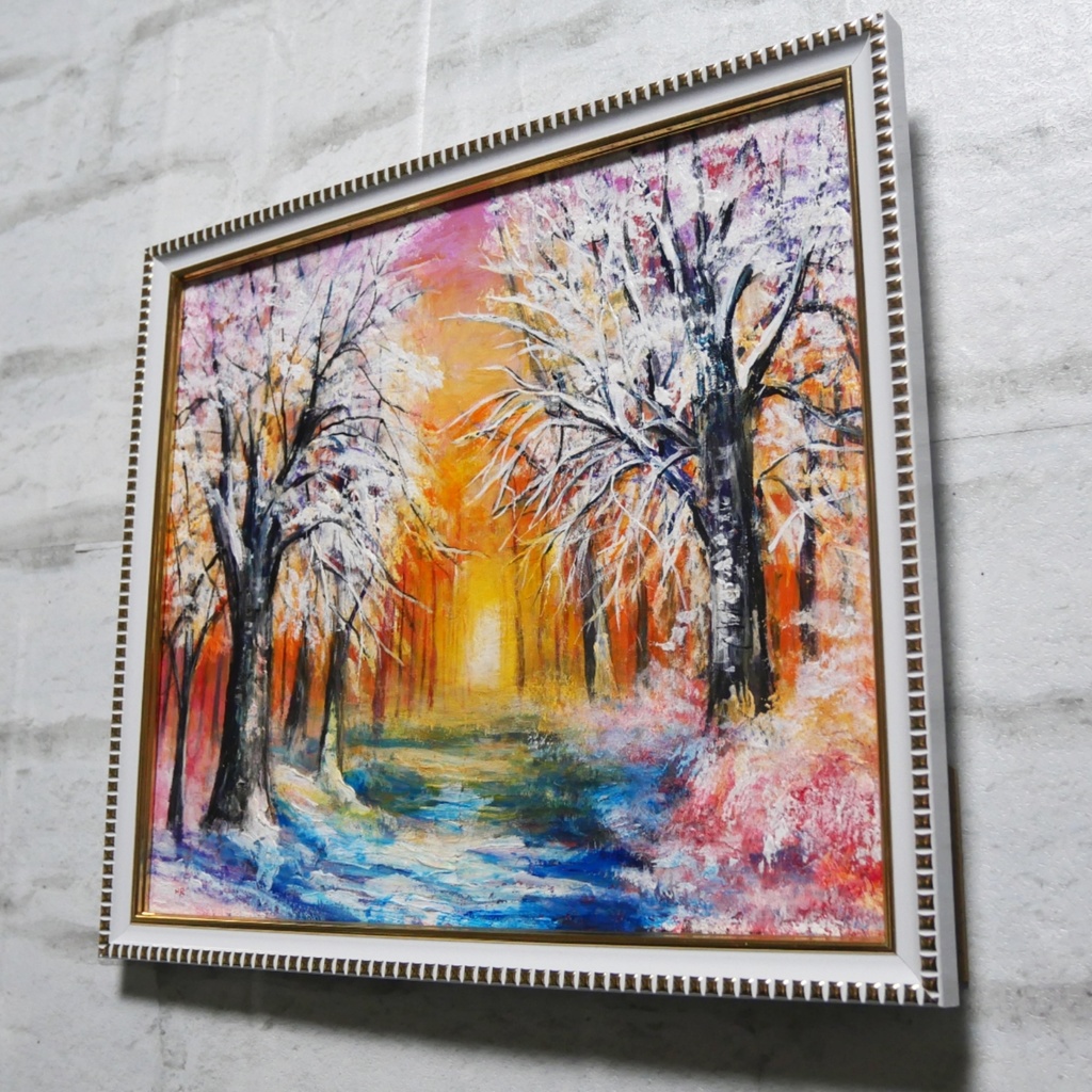 油絵 原画 「冬の夕陽」 絵画 油彩画 インテリア 雑貨 壁掛け