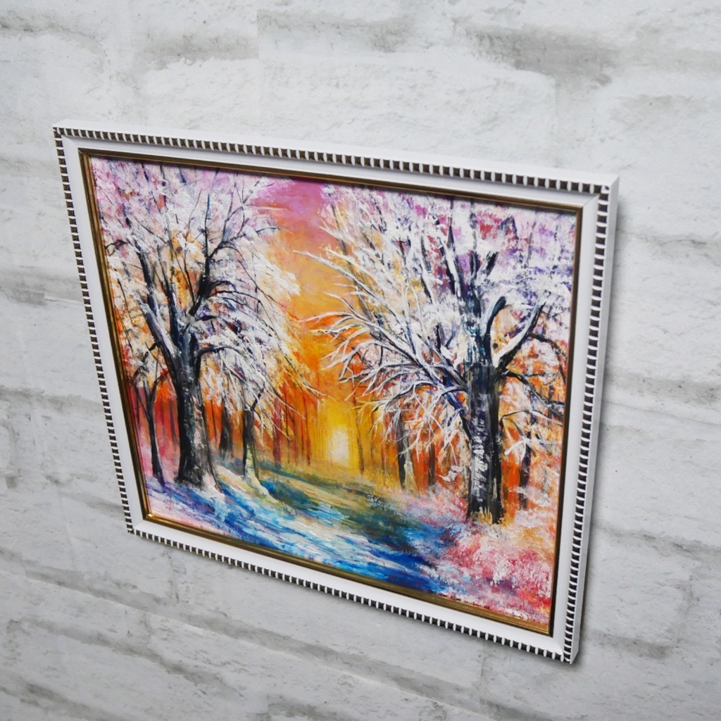 油絵 原画 「冬の夕陽」 絵画 油彩画 インテリア 雑貨 壁掛け