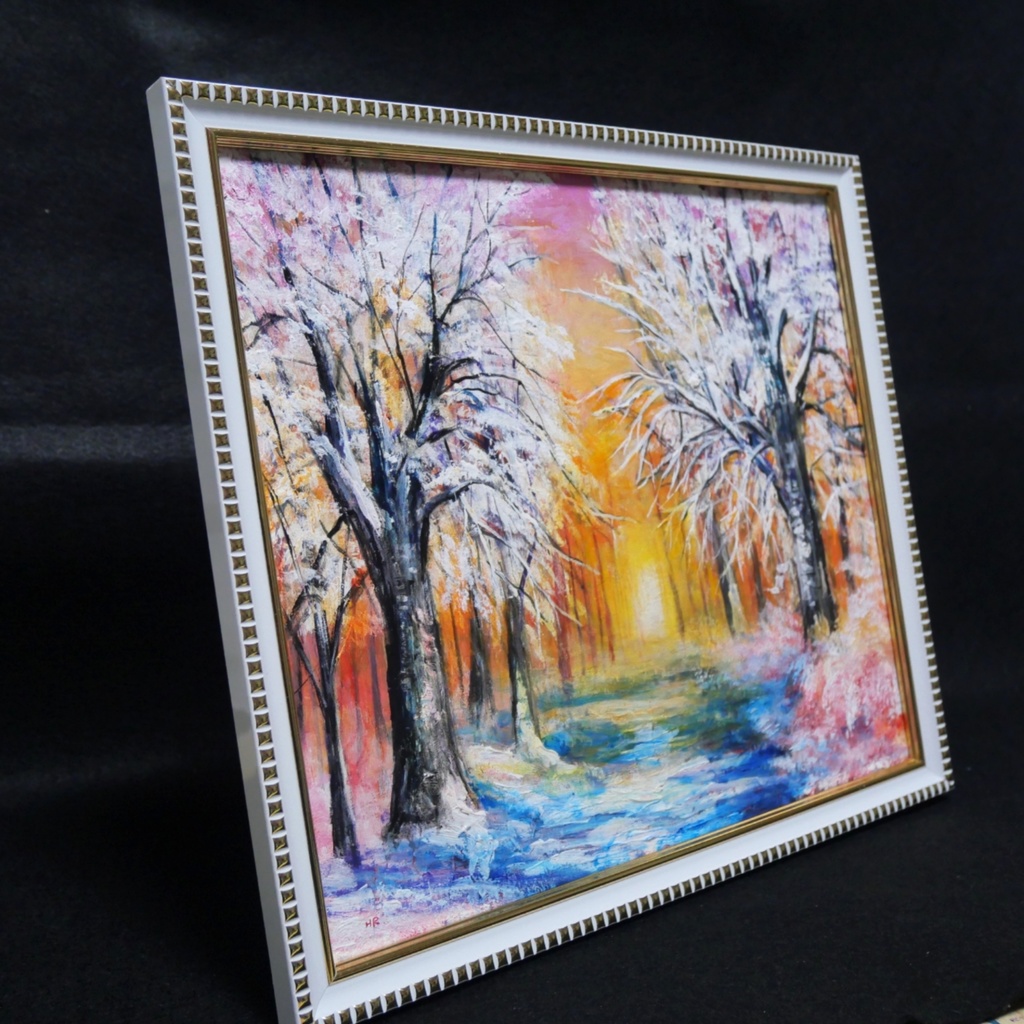 油絵 原画 「冬の夕陽」 絵画 油彩画 インテリア 雑貨 壁掛け