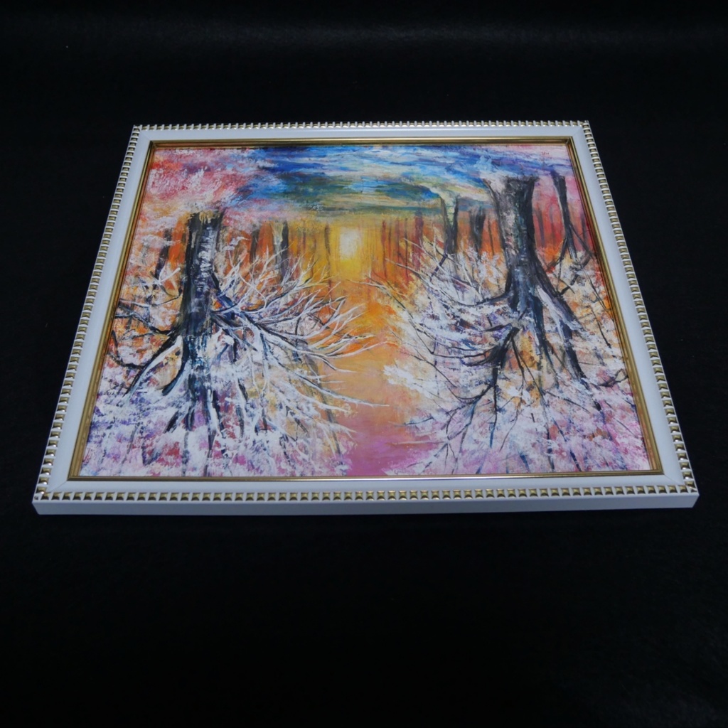 油絵 原画 「冬の夕陽」 絵画 油彩画 インテリア 雑貨 壁掛け