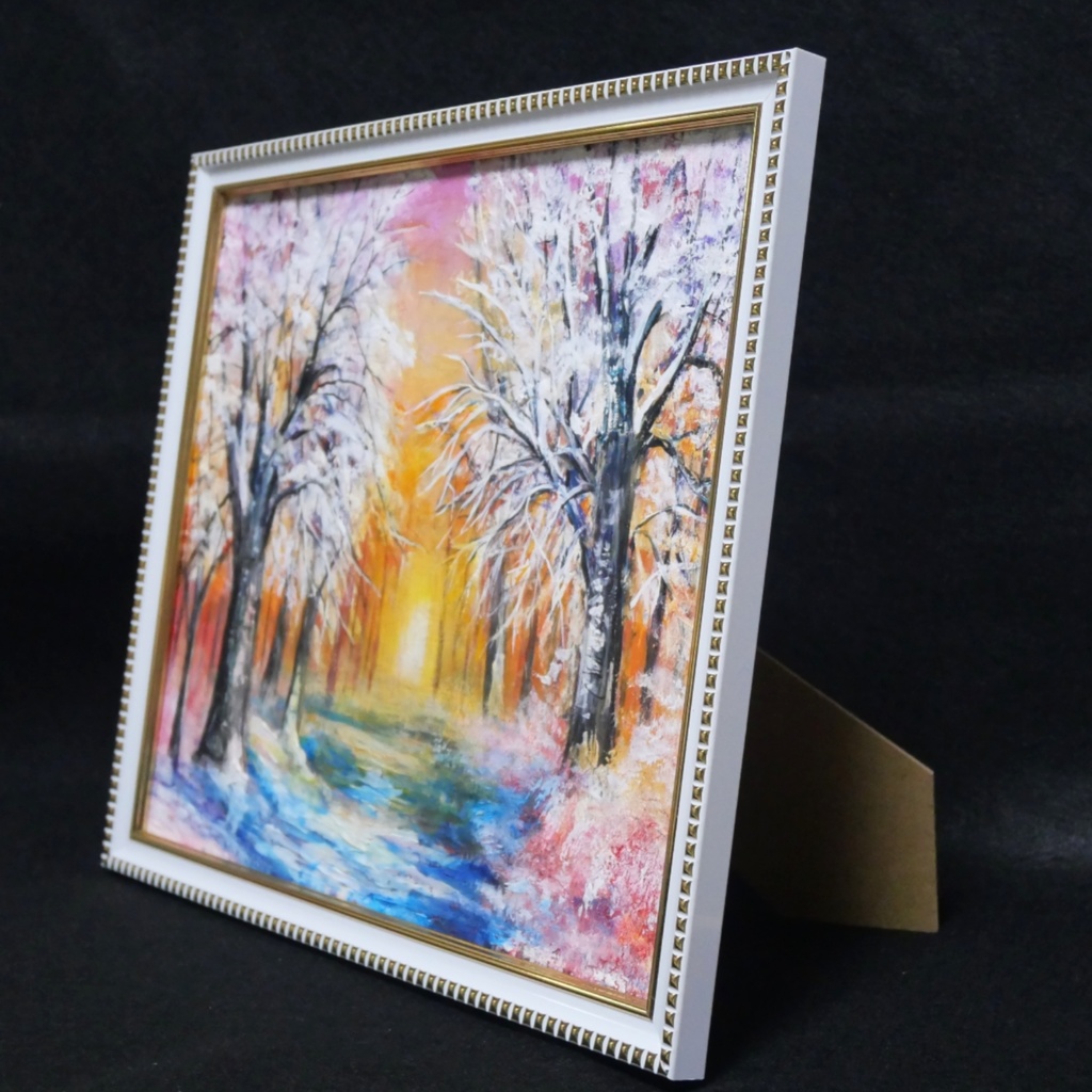 油絵 原画 「冬の夕陽」 絵画 油彩画 インテリア 雑貨 壁掛け