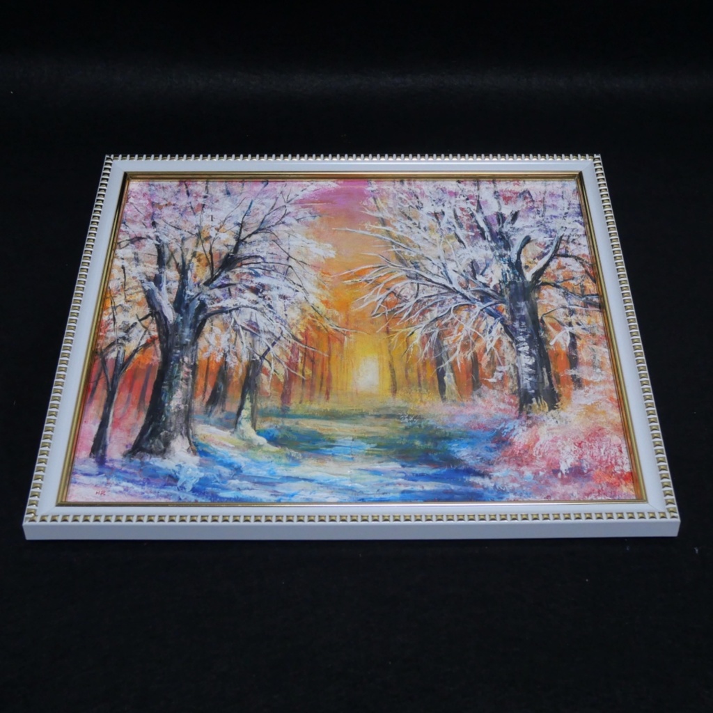 油絵 原画 「冬の夕陽」 絵画 油彩画 インテリア 雑貨 壁掛け