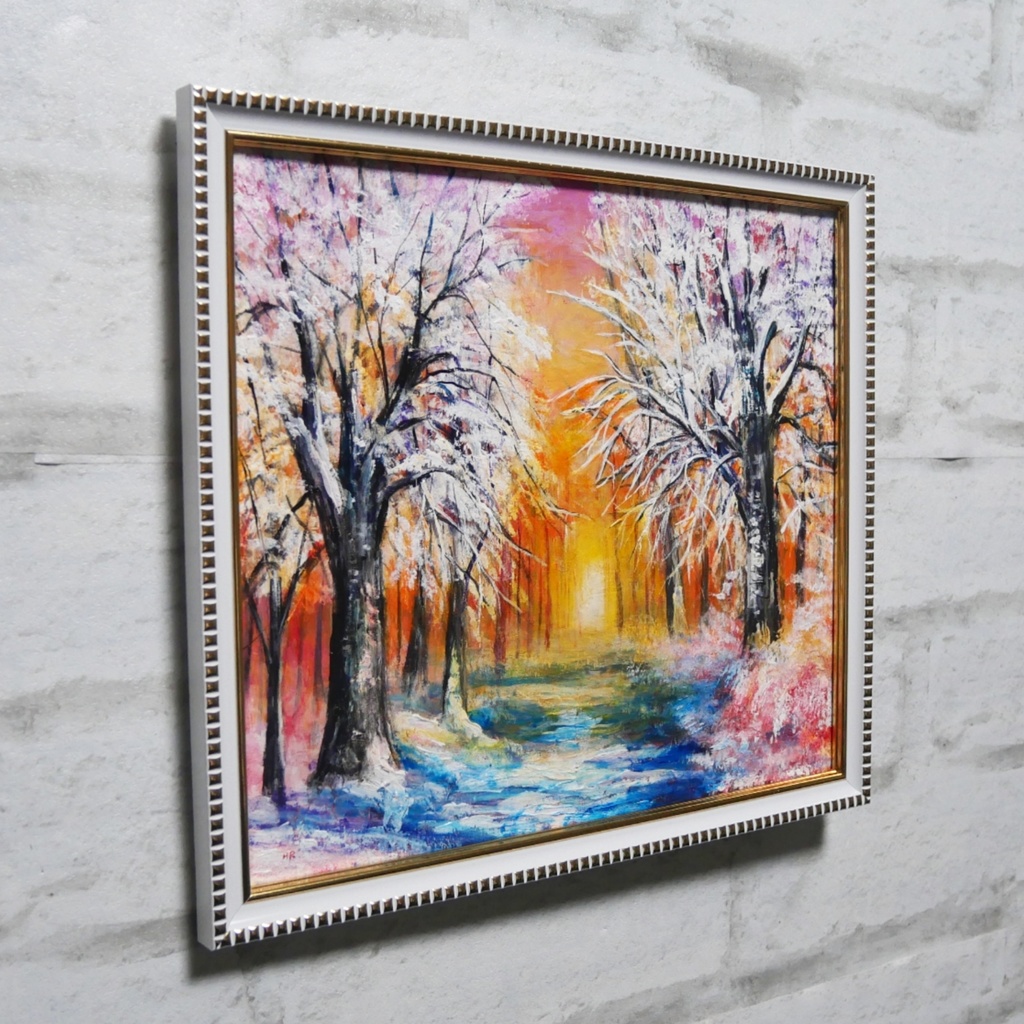 油絵 原画 「冬の夕陽」 絵画 油彩画 インテリア 雑貨 壁掛け